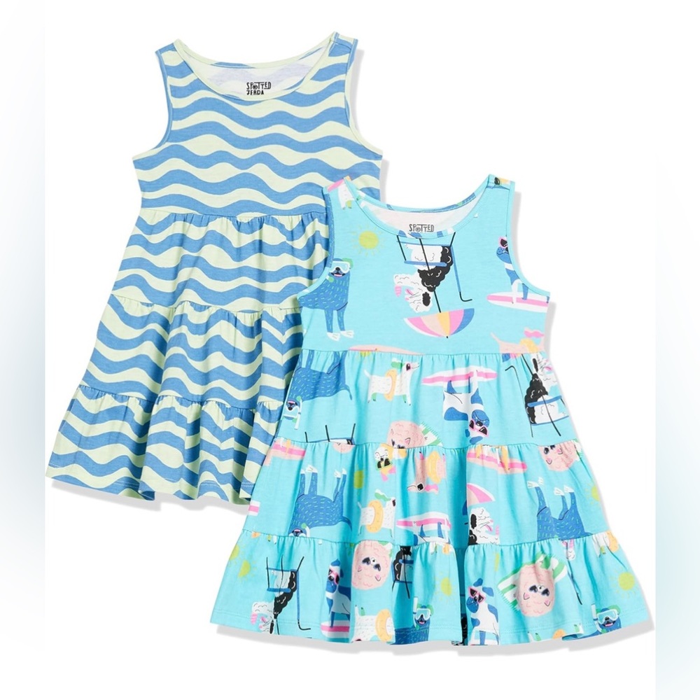 2 Pack Girls Sleeveless Tiered Dresses Large - Picture 1 of 5